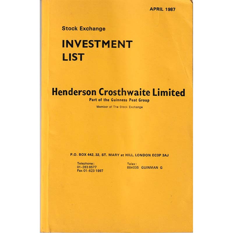 Stock Exchange Investment List by Henderson Crosthwaite Limited